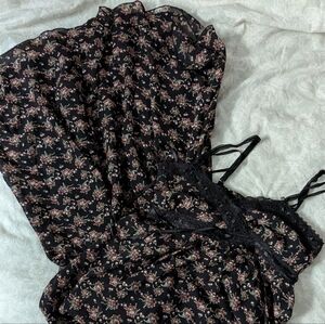 Floral Lace-Trim Black & Pink Dress